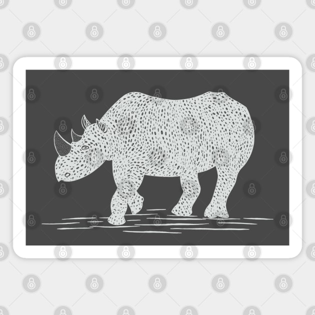 Rhino Ink Art - detailed animal design - endangered species Magnet by Green Paladin